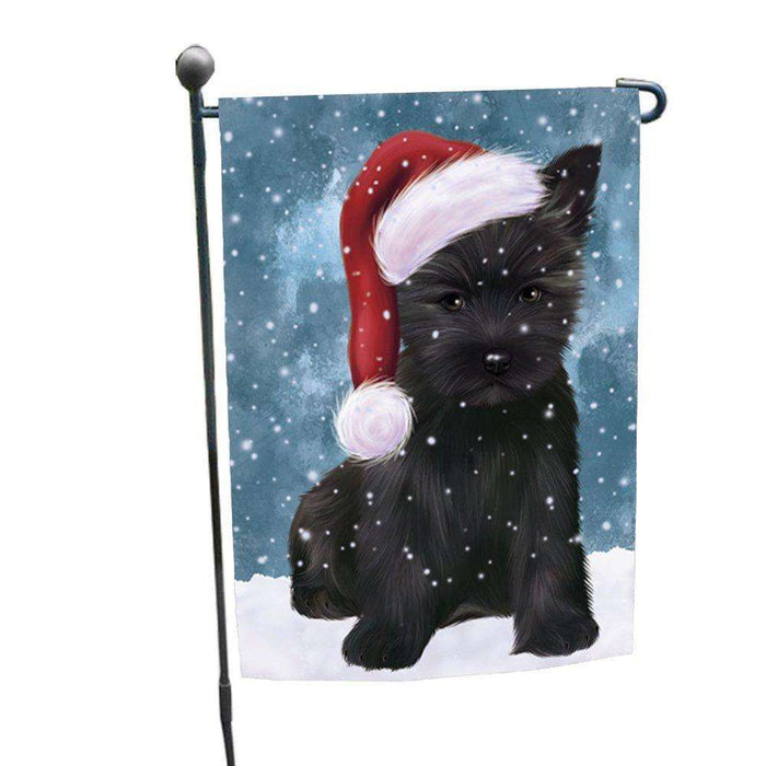 Let it Snow Christmas Holiday Cairn Terrier Dog Wearing Santa Hat Garden Flag