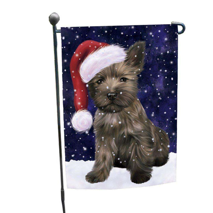 Let it Snow Christmas Holiday Cairn Terrier Dog Wearing Santa Hat Garden Flag