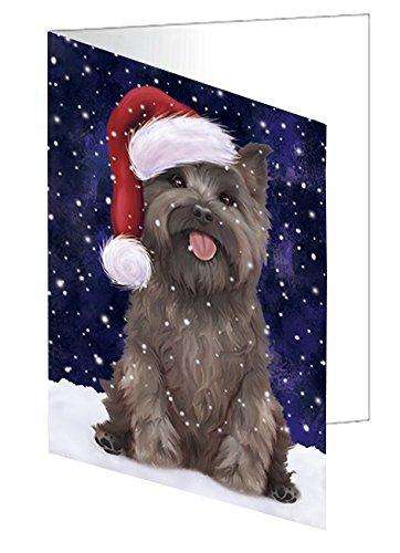 Let it Snow Christmas Holiday Cairn Terrier Dog Wearing Santa Hat Handmade Artwork Assorted Pets Greeting Cards and Note Cards with Envelopes for All Occasions and Holiday Seasons D376