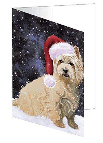 Let it Snow Christmas Holiday Cairn Terrier Dog Wearing Santa Hat Handmade Artwork Assorted Pets Greeting Cards and Note Cards with Envelopes for All Occasions and Holiday Seasons D378