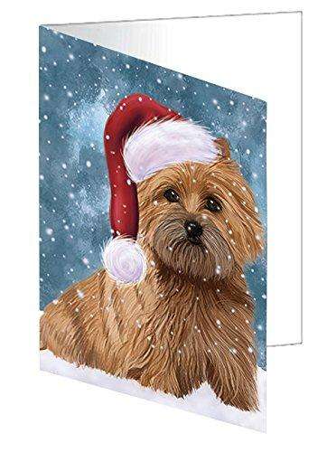 Let it Snow Christmas Holiday Cairn Terrier Dog Wearing Santa Hat Handmade Artwork Assorted Pets Greeting Cards and Note Cards with Envelopes for All Occasions and Holiday Seasons D379