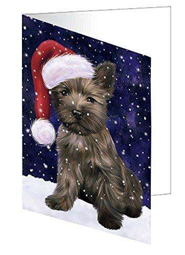 Let it Snow Christmas Holiday Cairn Terrier Dog Wearing Santa Hat Handmade Artwork Assorted Pets Greeting Cards and Note Cards with Envelopes for All Occasions and Holiday Seasons