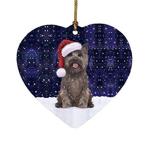 Let it Snow Christmas Holiday Cairn Terrier Dog Wearing Santa Hat Heart Ornament D270