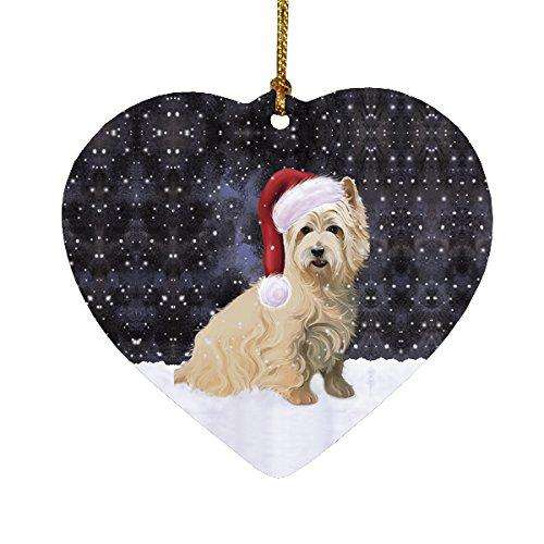 Let it Snow Christmas Holiday Cairn Terrier Dog Wearing Santa Hat Heart Ornament D272