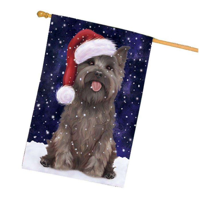 Let it Snow Christmas Holiday Cairn Terrier Dog Wearing Santa Hat House Flag HF264