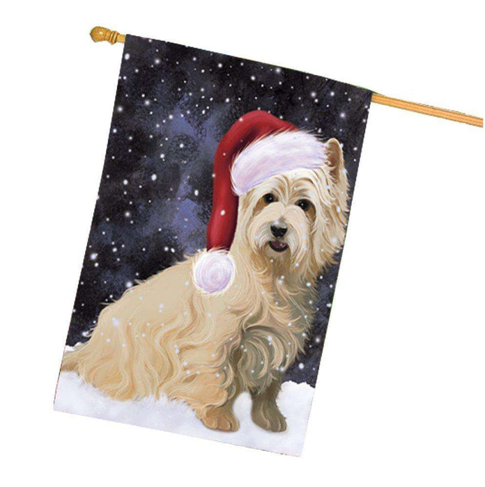 Let it Snow Christmas Holiday Cairn Terrier Dog Wearing Santa Hat House Flag HF266