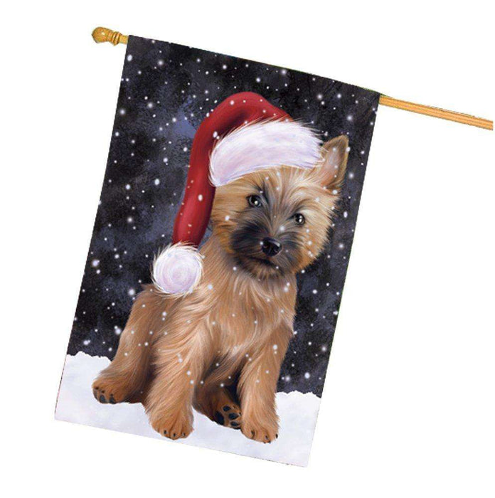 Let it Snow Christmas Holiday Cairn Terrier Dog Wearing Santa Hat House Flag