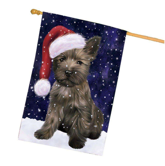 Let it Snow Christmas Holiday Cairn Terrier Dog Wearing Santa Hat House Flag