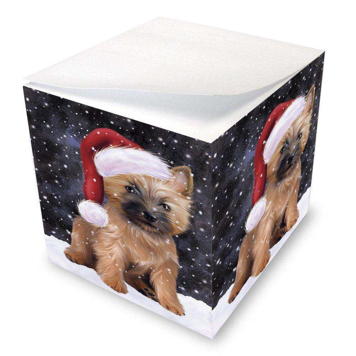 Let it Snow Christmas Holiday Cairn Terrier Dog Wearing Santa Hat Note Cube D293