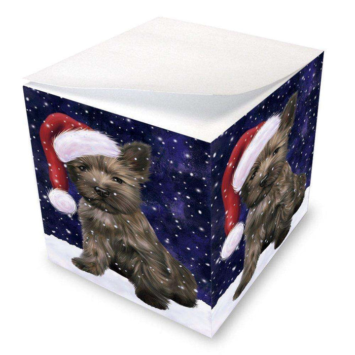 Let it Snow Christmas Holiday Cairn Terrier Dog Wearing Santa Hat Note Cube D294