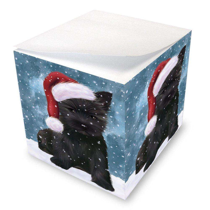 Let it Snow Christmas Holiday Cairn Terrier Dog Wearing Santa Hat Note Cube D295