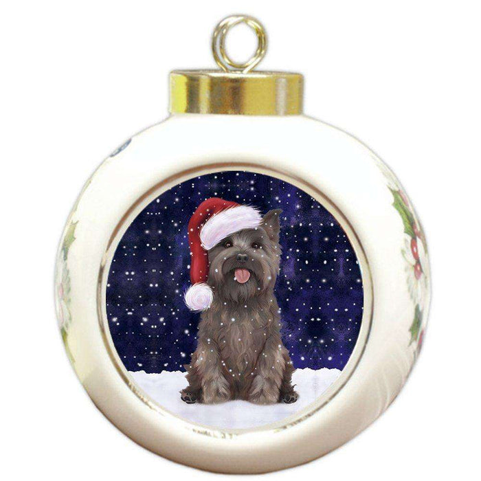 Let it Snow Christmas Holiday Cairn Terrier Dog Wearing Santa Hat Round Ball Ornament D270