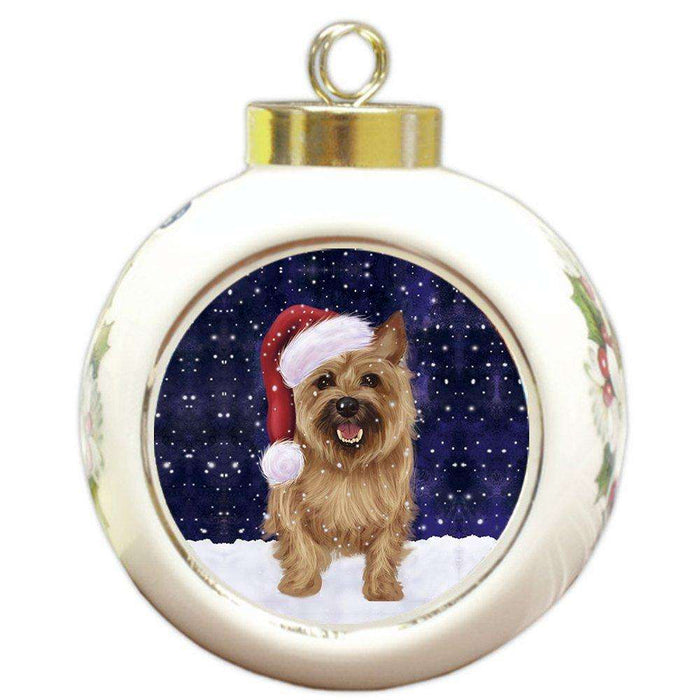 Let it Snow Christmas Holiday Cairn Terrier Dog Wearing Santa Hat Round Ball Ornament D271