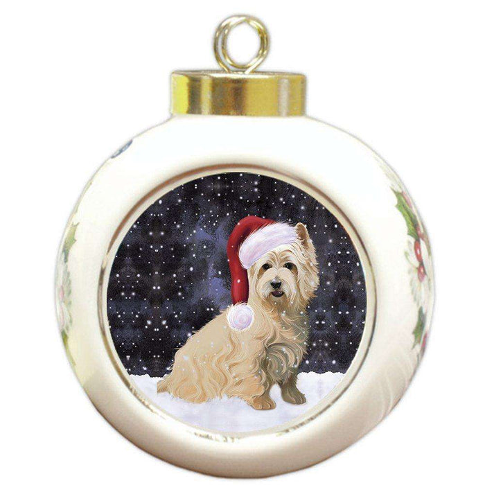 Let it Snow Christmas Holiday Cairn Terrier Dog Wearing Santa Hat Round Ball Ornament D272