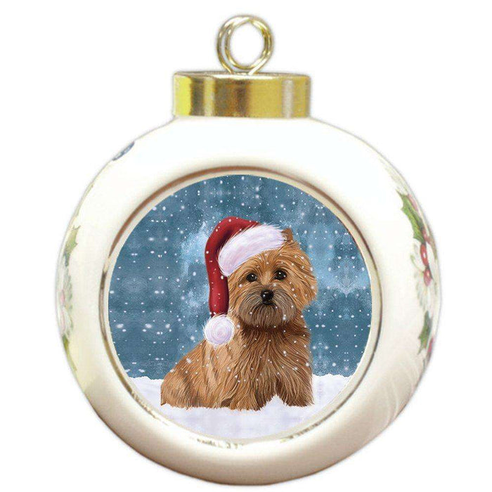 Let it Snow Christmas Holiday Cairn Terrier Dog Wearing Santa Hat Round Ball Ornament D273