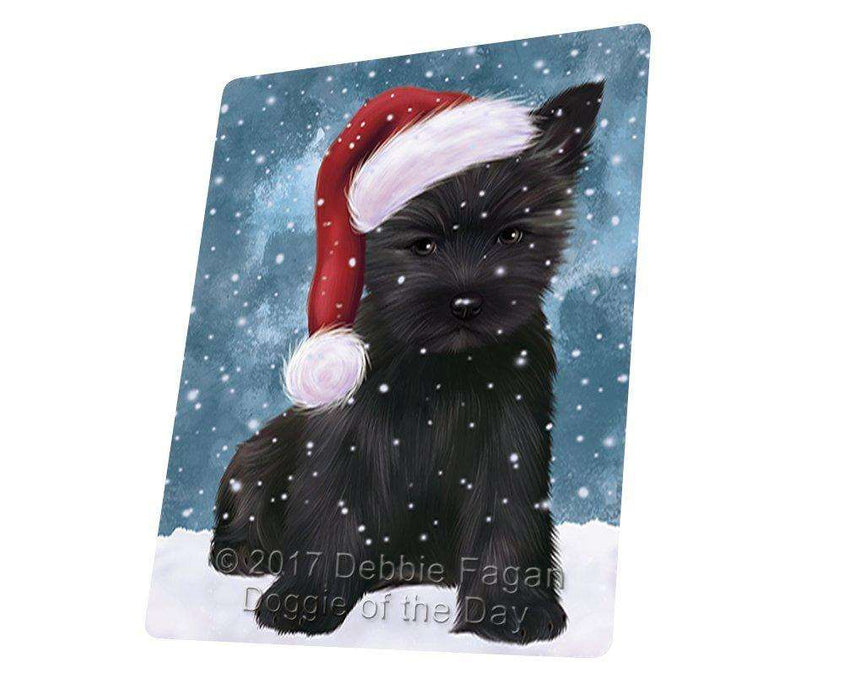 Let it Snow Christmas Holiday Cairn Terrier Dog Wearing Santa Hat Tempered Cutting Board