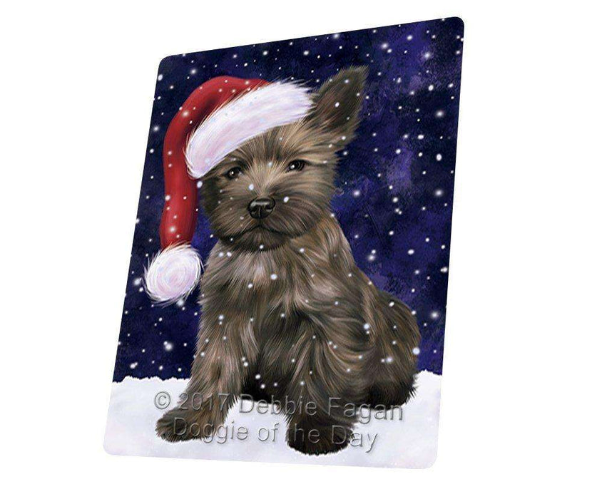 Let it Snow Christmas Holiday Cairn Terrier Dog Wearing Santa Hat Tempered Cutting Board