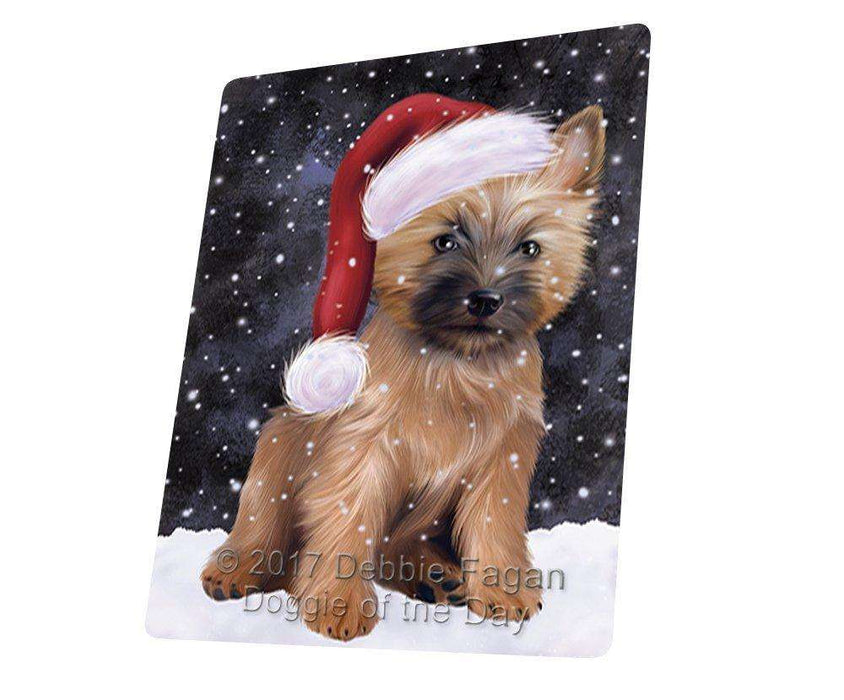 Let it Snow Christmas Holiday Cairn Terrier Dog Wearing Santa Hat Tempered Cutting Board