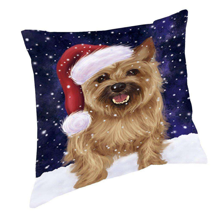 Let it Snow Christmas Holiday Cairn Terrier Dog Wearing Santa Hat Throw Pillow D429