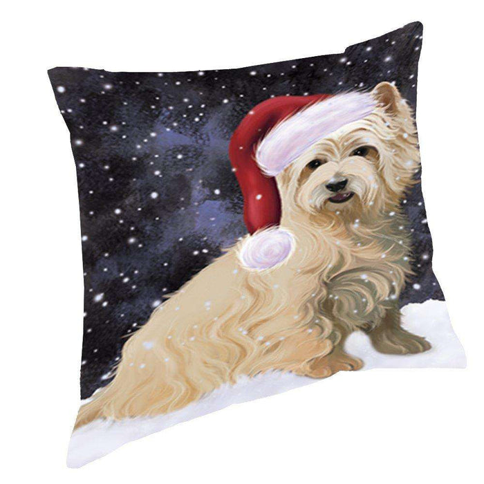 Let it Snow Christmas Holiday Cairn Terrier Dog Wearing Santa Hat Throw Pillow D430