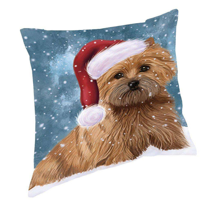 Let it Snow Christmas Holiday Cairn Terrier Dog Wearing Santa Hat Throw Pillow D431