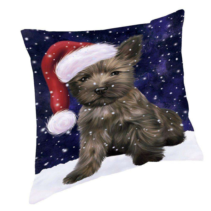 Let it Snow Christmas Holiday Cairn Terrier Dog Wearing Santa Hat Throw Pillow