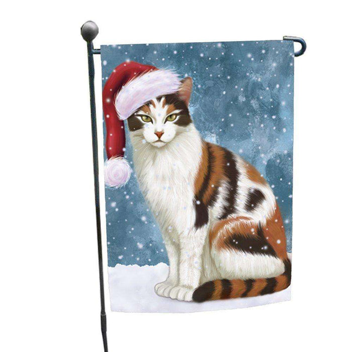 Let it Snow Christmas Holiday Calico Cat Wearing Santa Hat Garden Flag