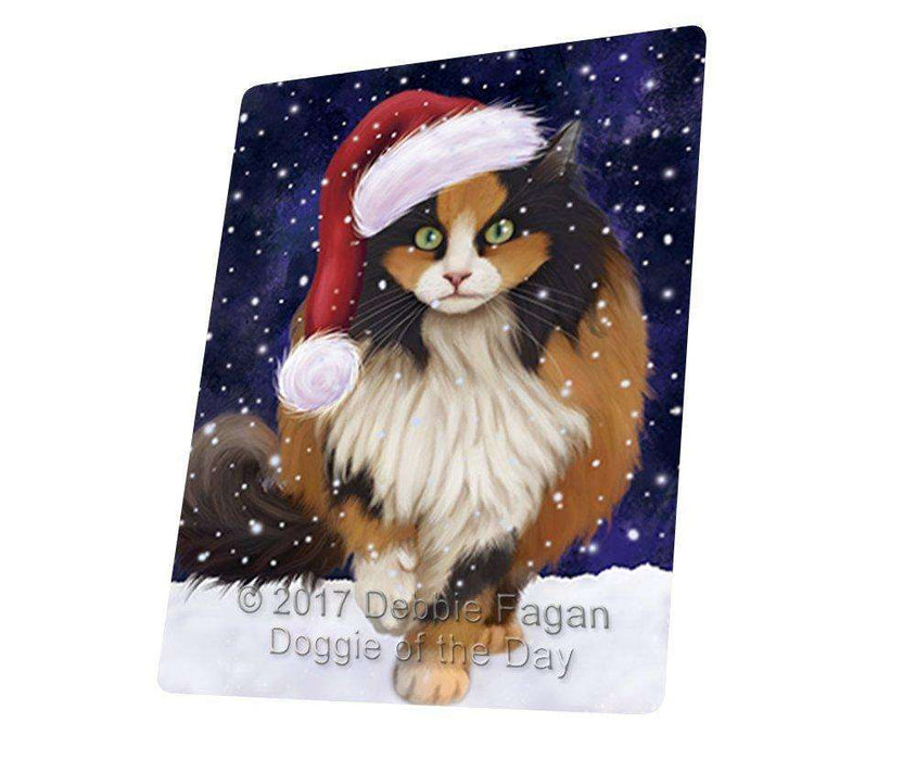 Let It Snow Christmas Holiday Calico Cat Wearing Santa Hat Magnet Mini (3.5" x 2")