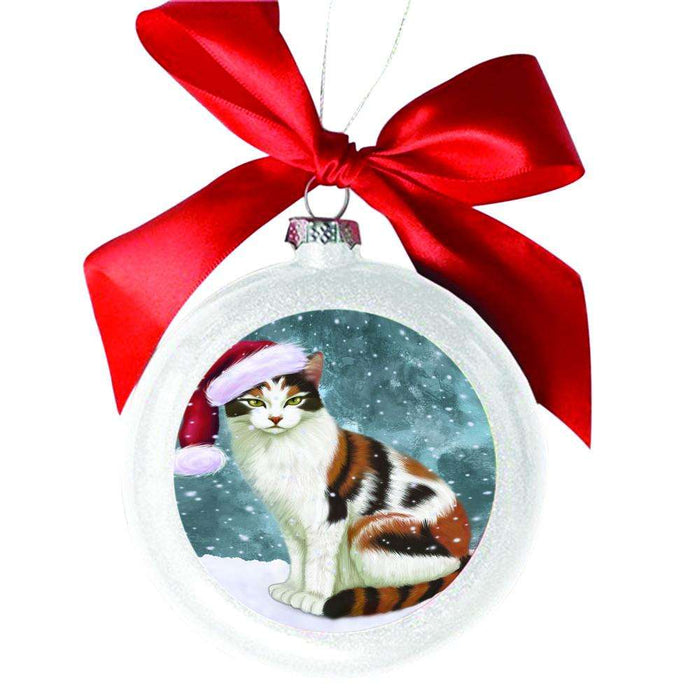 Let it Snow Christmas Holiday Calico Cat White Round Ball Christmas Ornament WBSOR48520