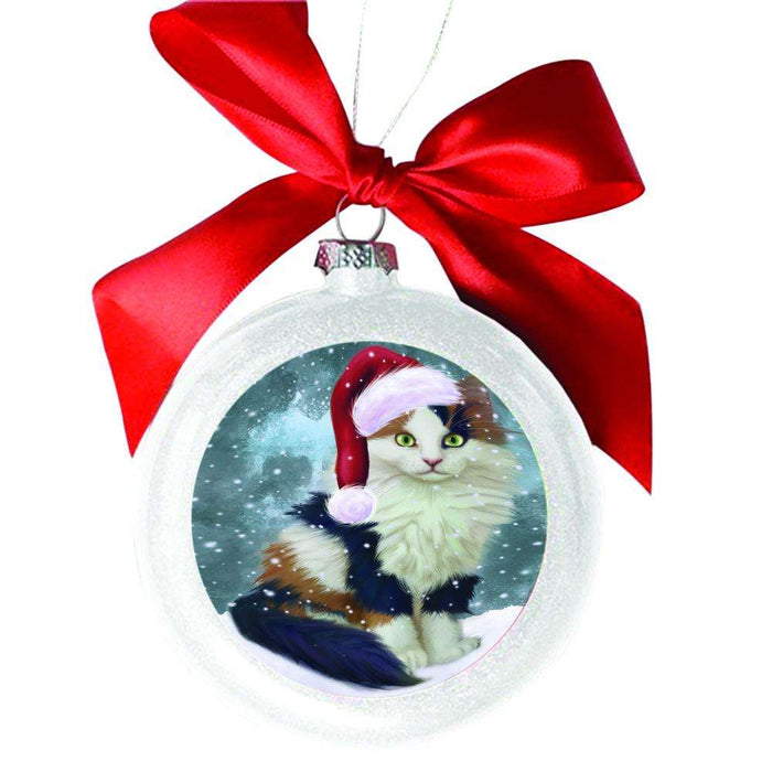 Let it Snow Christmas Holiday Calico Cat White Round Ball Christmas Ornament WBSOR48522