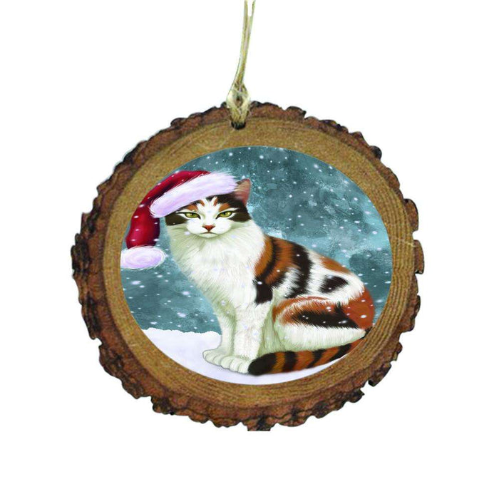 Let it Snow Christmas Holiday Calico Cat Wooden Christmas Ornament WOR48520