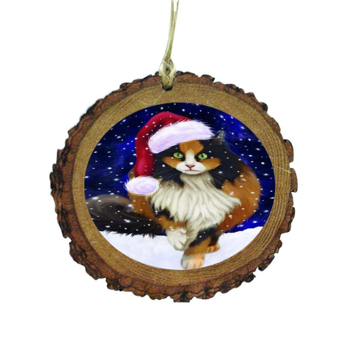 Let it Snow Christmas Holiday Calico Cat Wooden Christmas Ornament WOR48521