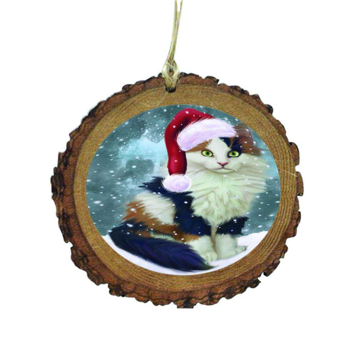 Let it Snow Christmas Holiday Calico Cat Wooden Christmas Ornament WOR48522