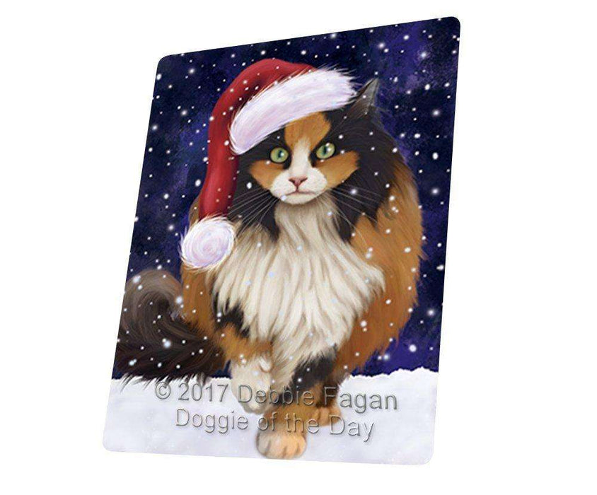 Let it Snow Christmas Holiday Calico Dog Wearing Santa Hat Large Refrigerator / Dishwasher Magnet D067