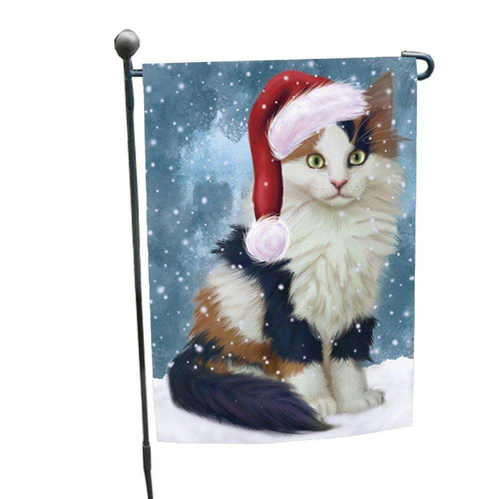 Let it Snow Christmas Holiday Calico Kitten Cat Wearing Santa Hat Garden Flag