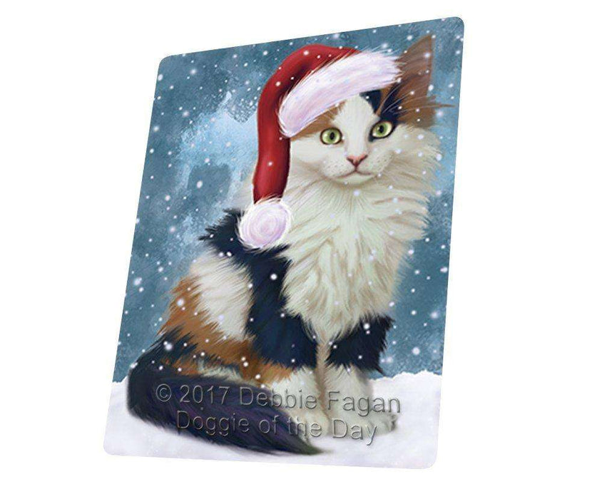 Let it Snow Christmas Holiday Calico Kitten Cat Wearing Santa Hat Tempered Cutting Board