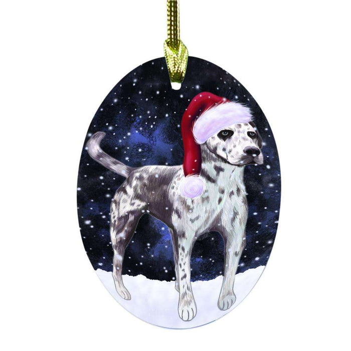 Let it Snow Christmas Holiday Catahoula Leopard Dog Oval Glass Christmas Ornament OGOR48523