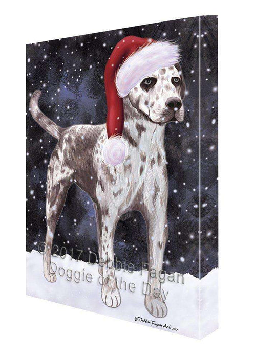 Let it Snow Christmas Holiday Catahoula Leopard Dog Wearing Santa Hat Canvas Wall Art D223