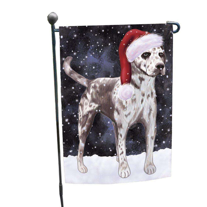 Let it Snow Christmas Holiday Catahoula Leopard Dog Wearing Santa Hat Garden Flag D223