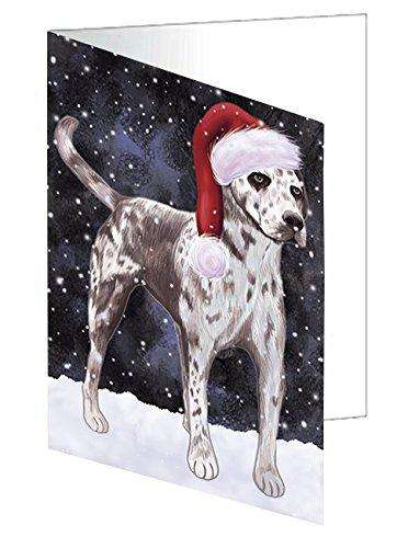 Let it Snow Christmas Holiday Catahoula Leopard Dog Wearing Santa Hat Handmade Artwork Assorted Pets Greeting Cards and Note Cards with Envelopes for All Occasions and Holiday Seasons D414