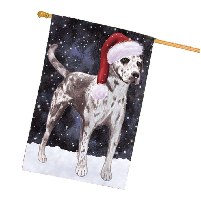 Let it Snow Christmas Holiday Catahoula Leopard Dog Wearing Santa Hat House Flag