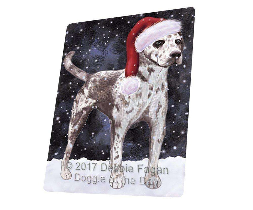 Let It Snow Christmas Holiday Catahoula Leopard Dog Wearing Santa Hat Magnet Mini (3.5" x 2") D223