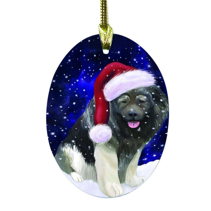 Let it Snow Christmas Holiday Caucasian Ovcharka Dog Oval Glass Christmas Ornament OGOR48524