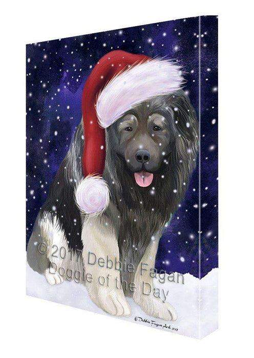 Let it Snow Christmas Holiday Caucasian Ovcharka Dog Wearing Santa Hat Canvas Wall Art