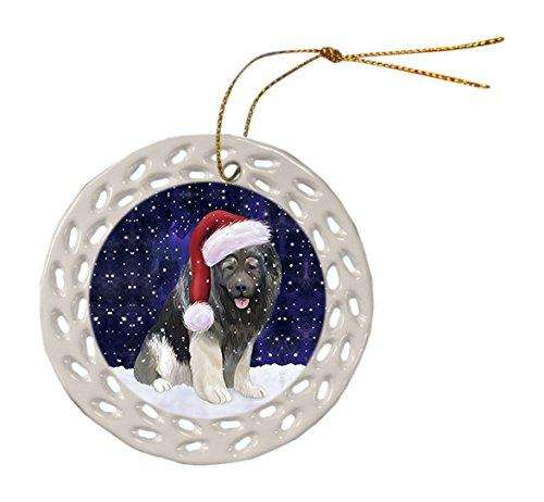 Let it Snow Christmas Holiday Caucasian Ovcharka Dog Wearing Santa Hat Ceramic Doily Ornament D069