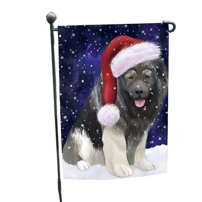 Let it Snow Christmas Holiday Caucasian Ovcharka Dog Wearing Santa Hat Garden Flag
