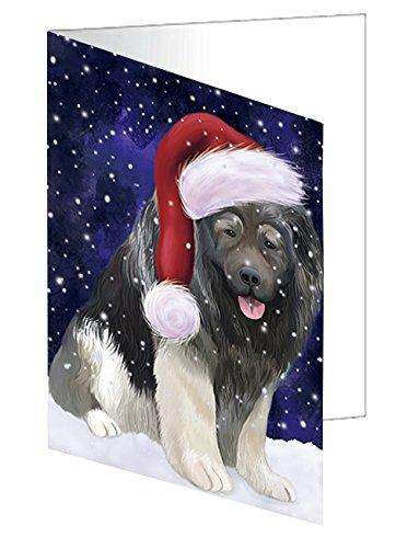 Let it Snow Christmas Holiday Caucasian Ovcharka Dog Wearing Santa Hat Handmade Artwork Assorted Pets Greeting Cards and Note Cards with Envelopes for All Occasions and Holiday Seasons D383