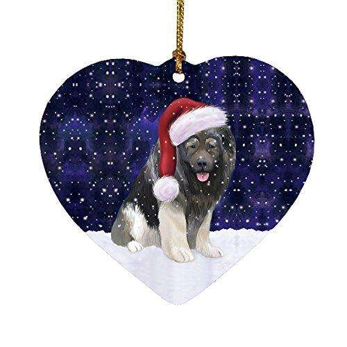 Let it Snow Christmas Holiday Caucasian Ovcharka Dog Wearing Santa Hat Heart Ornament D277