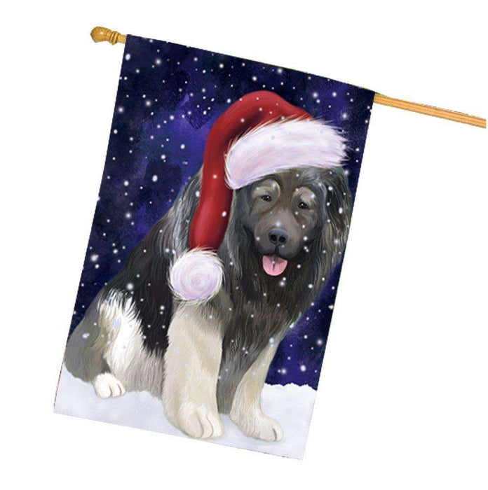 Let it Snow Christmas Holiday Caucasian Ovcharka Dog Wearing Santa Hat House Flag