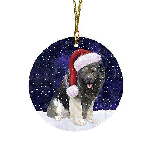 Let it Snow Christmas Holiday Caucasian Ovcharka Dog Wearing Santa Hat Round Ornament D277